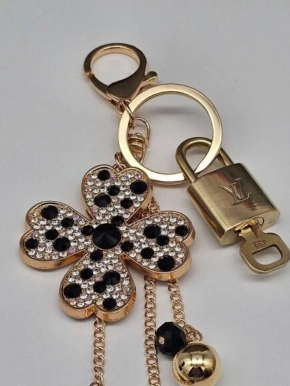 LV Gold Padlock 🔑 Authentic Louis Vuitton Charm + Unbranded Flower Keychain